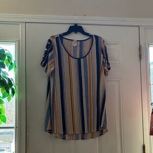 NAIF Women's Striped Top - Blue, Yellow, Brown